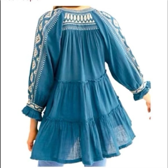 Free people Tunic teal/white Size S NWT. BIN F - Picture 2 of 15